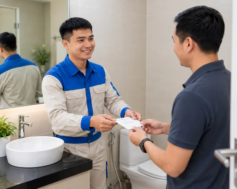 Thợ giao phiếu dịch vụ cho khách hàng